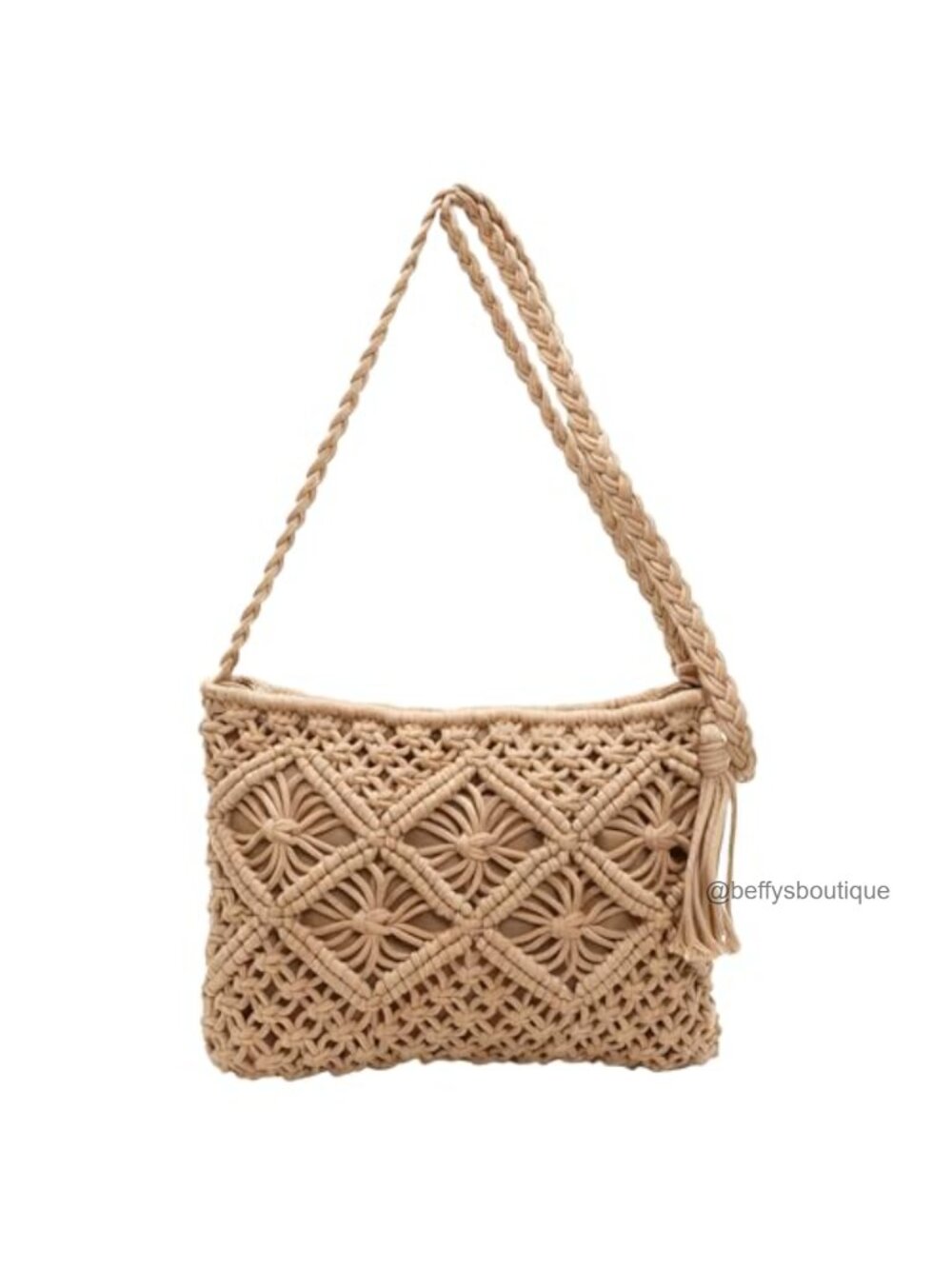 Hand Crocheted Crossbody Bag Straw Clutch Tassel Boho Beach Vacation Purse